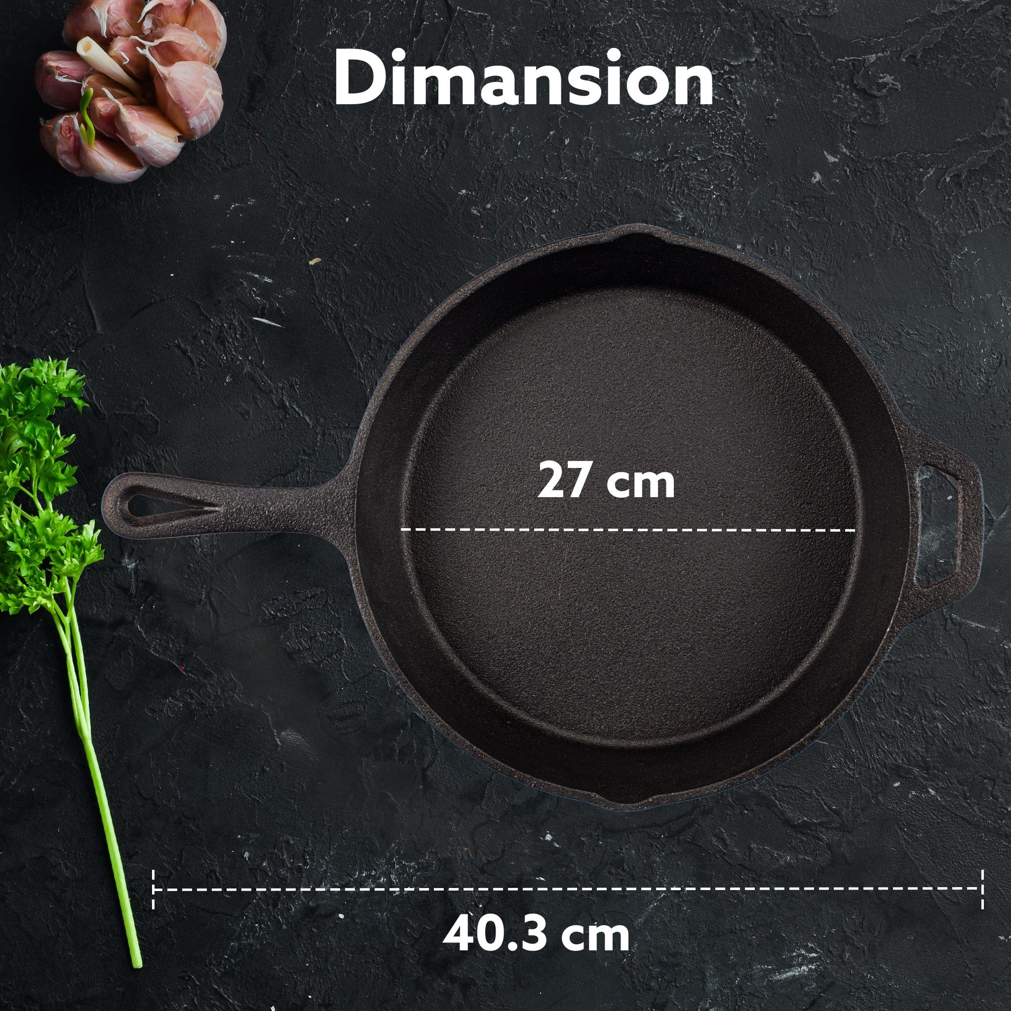 Royal Pre Seasoned Cast Iron Deep Round Fry Pan, 26cm Diameter, 1.8L, No Chemical Coating, Rigid Handles, Fast Heating, Heavy Weight, Gas Oven & Induction Compatible, Frying, Deep Frying, Black - Image 6