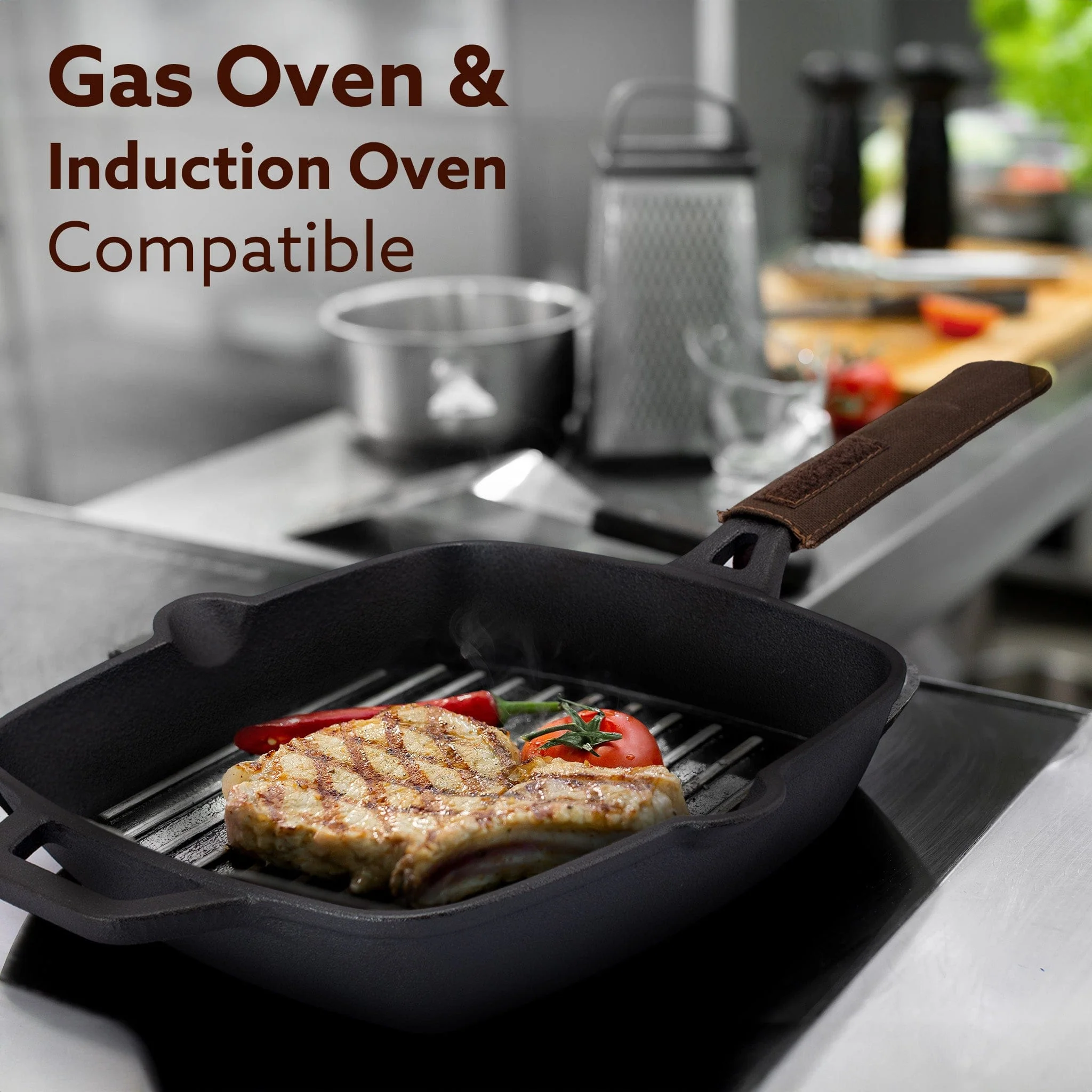 Royal Pre Seasoned Cast Iron Grill Pan, 24cm Diameter, 1.9L, No Chemical Coating, Rigid Handles, Fast Heating, Heavy Weight, Gas Oven & Induction Compatible, Frying, Cooking - Image 3