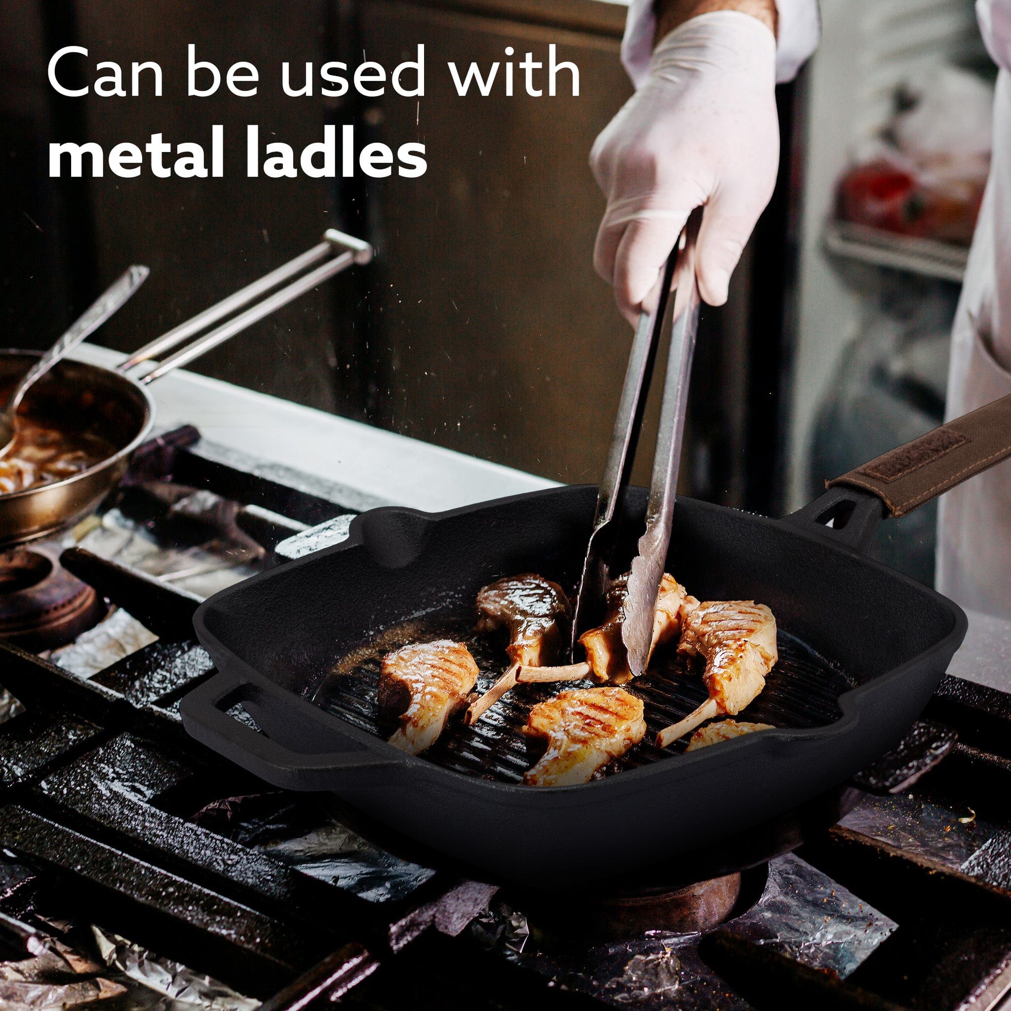 Royal Pre Seasoned Cast Iron Grill Pan, 24cm Diameter, 1.9L, No Chemical Coating, Rigid Handles, Fast Heating, Heavy Weight, Gas Oven & Induction Compatible, Frying, Cooking - Image 5