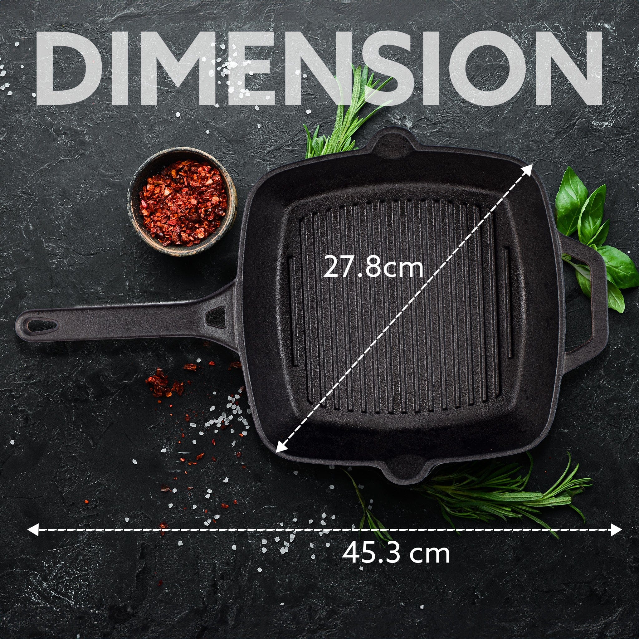 Royal Pre Seasoned Cast Iron Grill Pan, 24cm Diameter, 1.9L, No Chemical Coating, Rigid Handles, Fast Heating, Heavy Weight, Gas Oven & Induction Compatible, Frying, Cooking - Image 6