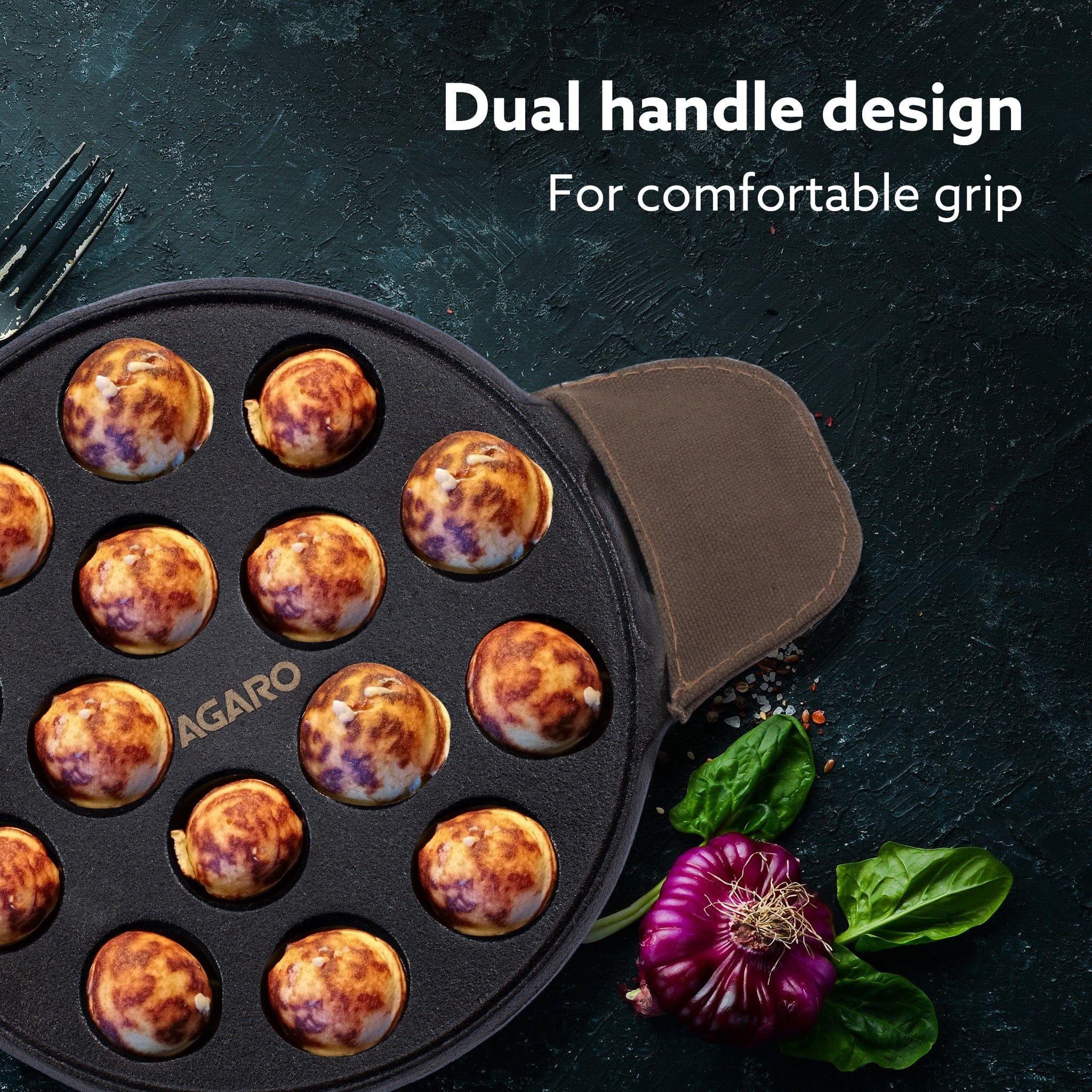 Royal Pre-Seasoned Cast Iron Paniyaram Pan, 15 pits (4cm x 2cm Each), No Chemical Coating, Rigid Handle, Fast Heating, Gas Oven Compatible, Appe, Gunta Ponganalu, Paddu, Kuzhi & Litti - Image 5