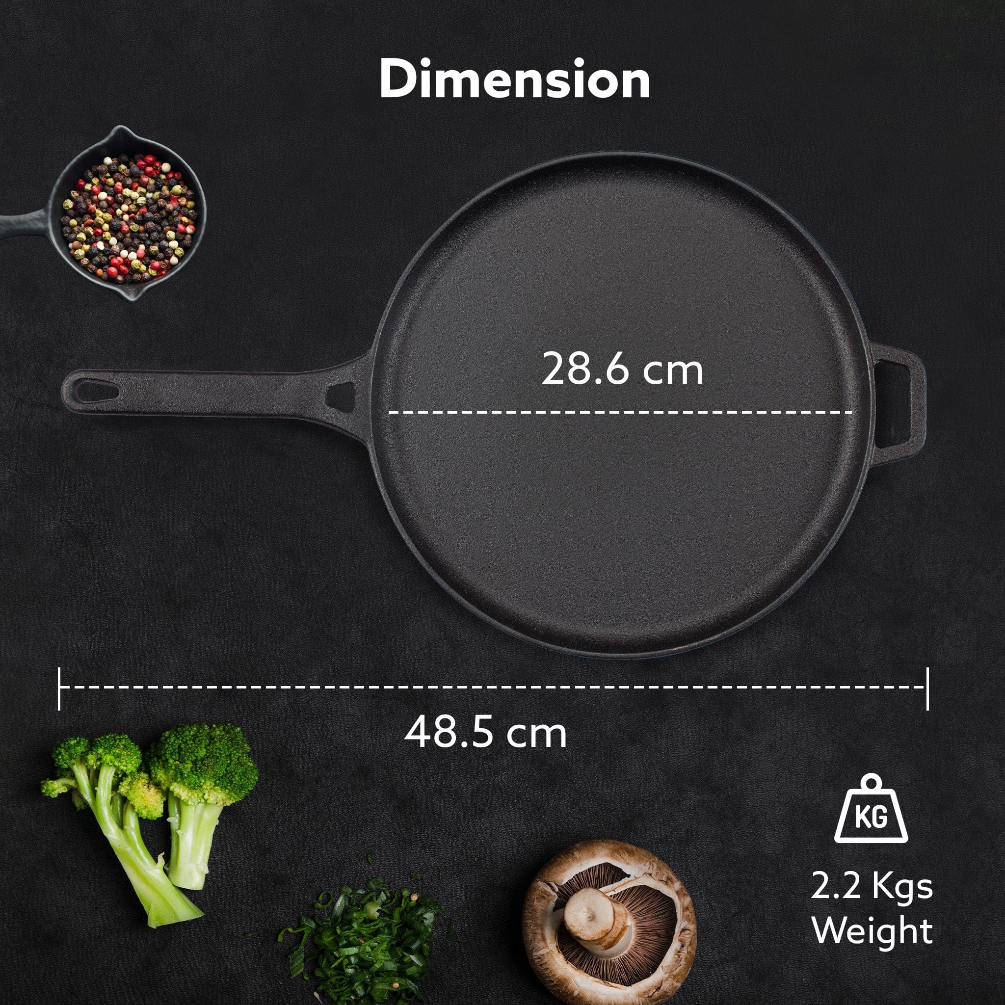 Royal Pre Seasoned Cast Iron Tawa, 28 Cm Diameter, No Chemical Coating, Long Rigid Handle, Fast Heating, Heavy Weight, Gas & Induction Oven Compatible, Roti, Omlette Maker, Black - Image 6