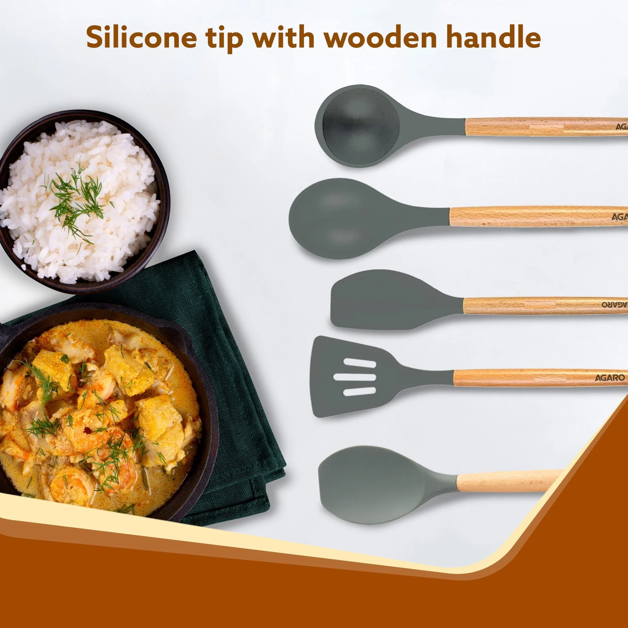 Royal Silicone Spatula Set of 5, Cooking and Mixing, for Non-Stick Cookware, BPA Free, Seamless Design, Grey - Image 3