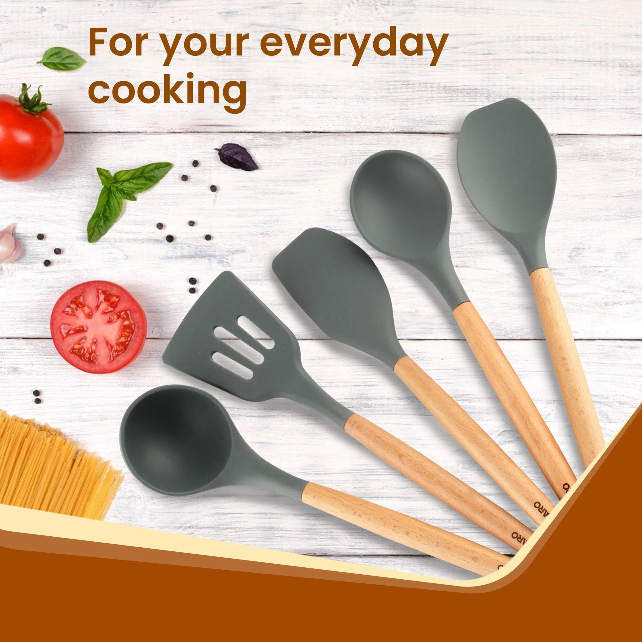Royal Silicone Spatula Set of 5, Cooking and Mixing, for Non-Stick Cookware, BPA Free, Seamless Design, Grey - Image 5
