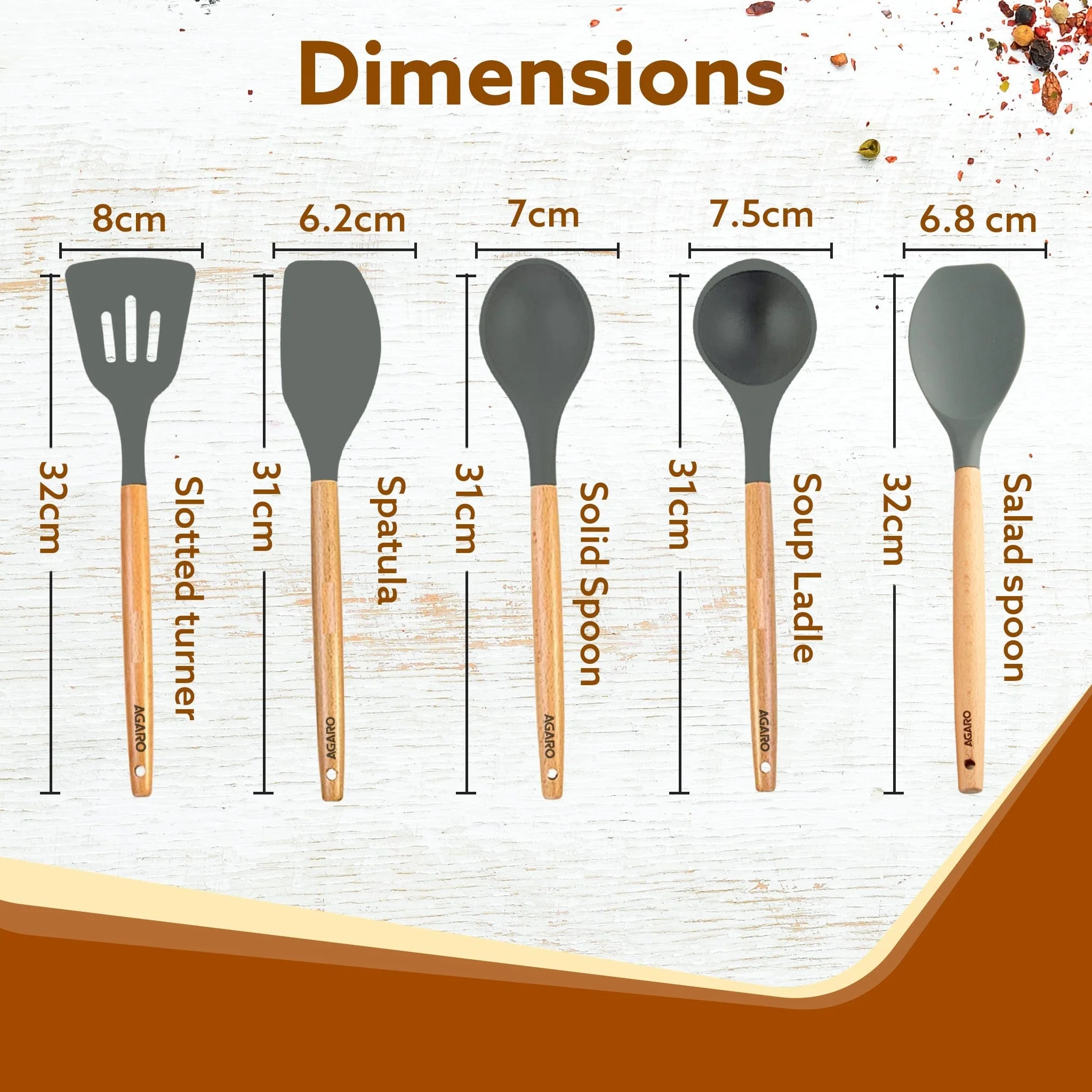 Royal Silicone Spatula Set of 5, Cooking and Mixing, for Non-Stick Cookware, BPA Free, Seamless Design, Grey - Image 6