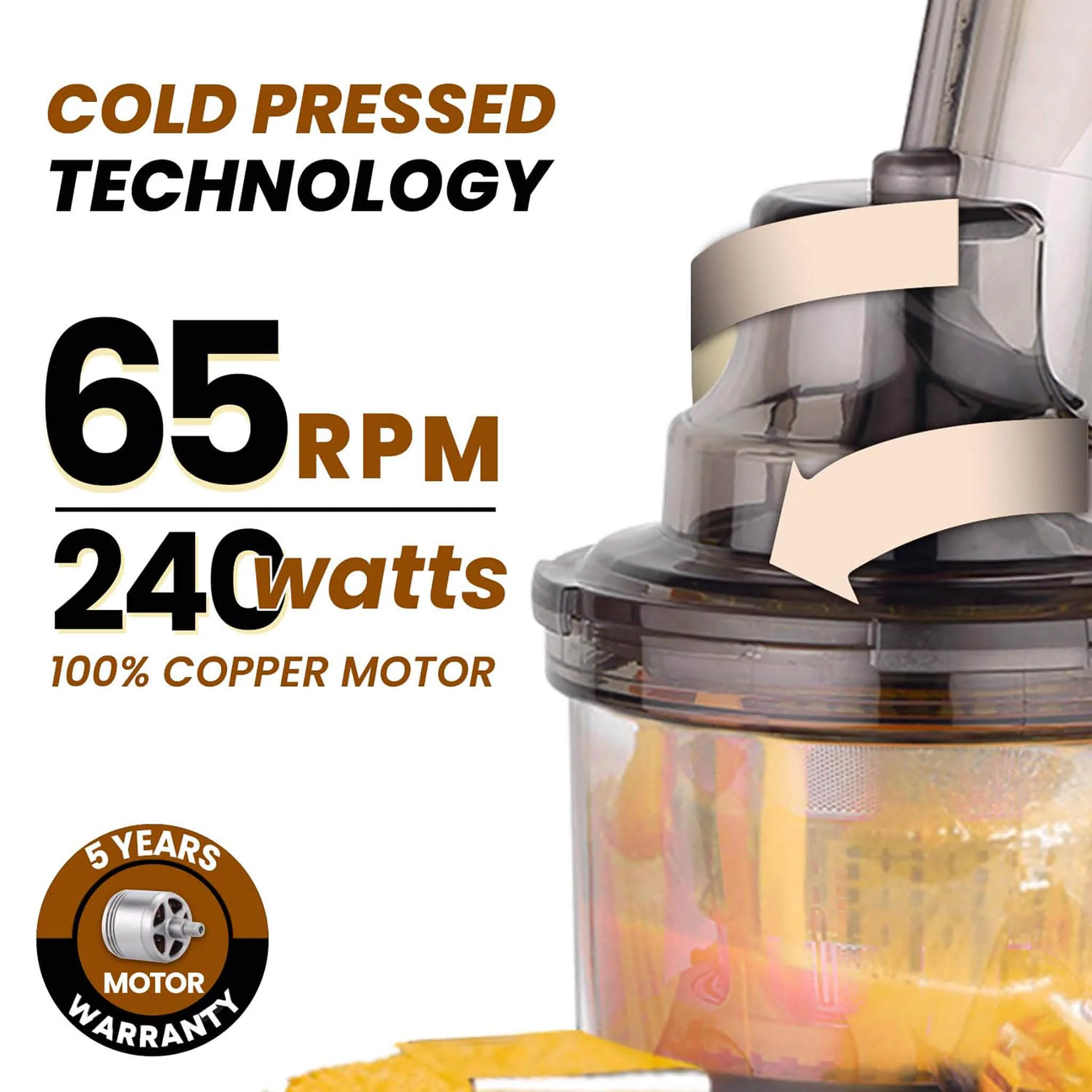 Royal Slow Juicer - Black | Best Cold press Slow juicer with 2 Jars, 3 Strainers - Image 4