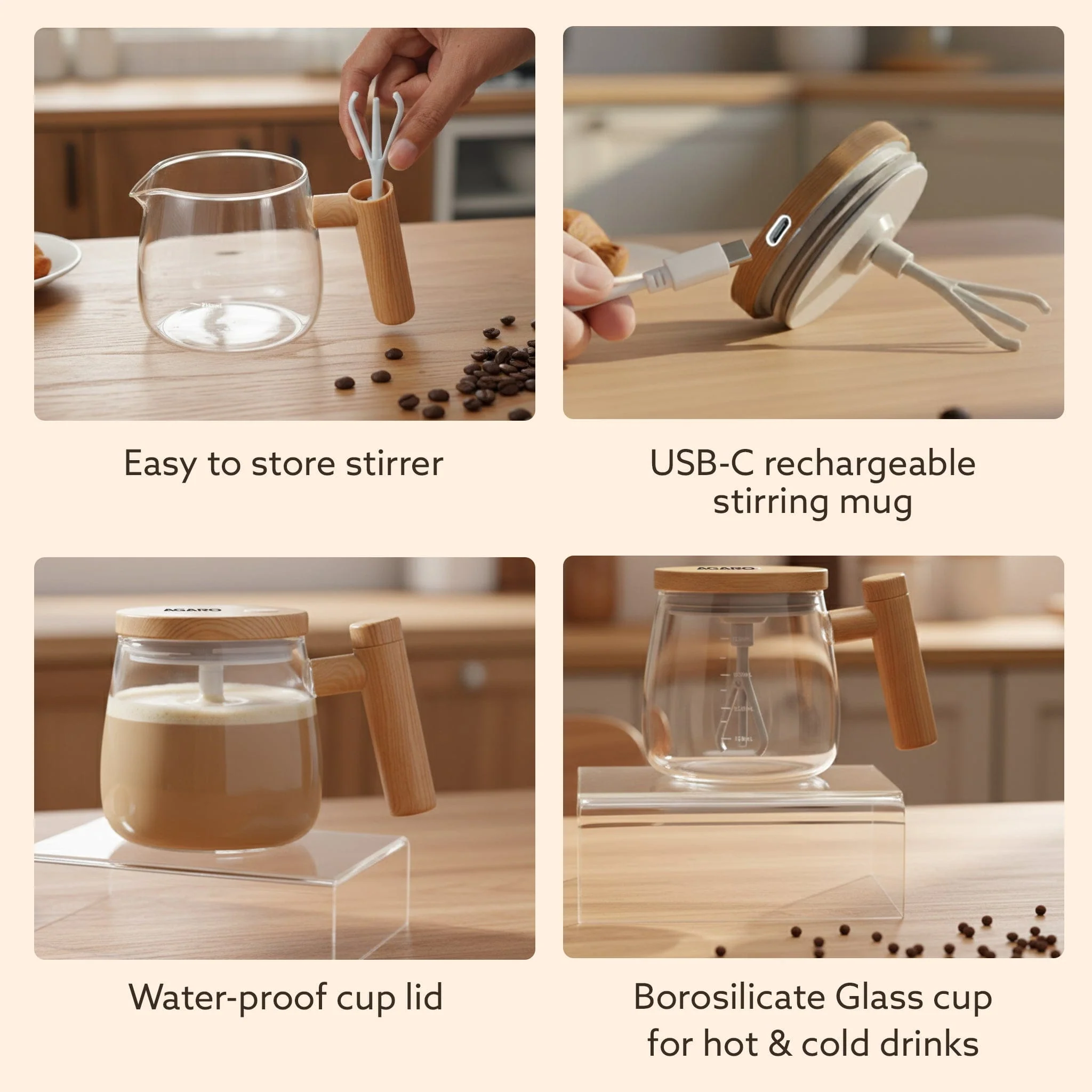 Self-Stirring Coffee Mug 400ml – Electric Automatic Mixing Cup with Lid, Borosilicate, Rechargeable Operated Blender for Coffee-Milk-Protein Shakes, Portable Mug for Home, Office & Travel - Image 4
