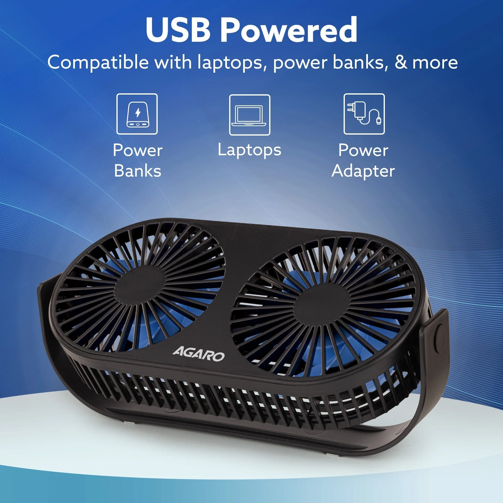 Signify USB Desk Twin Fan, Portable Dual Table Cooling Fan with 5 Blades & 3 Speed Option, USB Powered, Dual Mode, Ultra Quiet, Aromatherapy, Rotatable Table Desk Fan for Home, Office, Black - Image 12