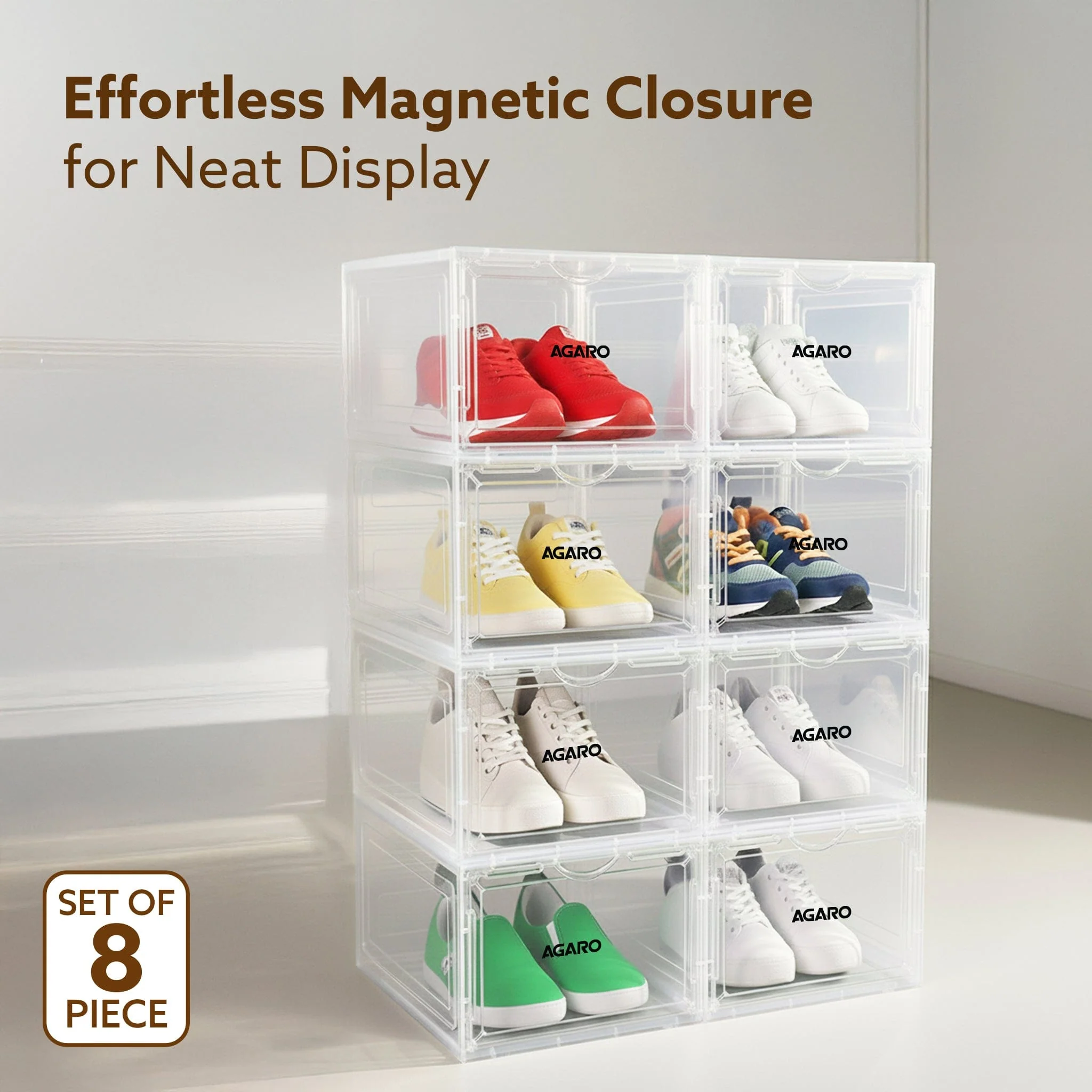 Stackable Shoe Storage Box Organizer | Heavy Duty, Transparent, Plastic Sneaker Crates Container with Magnetic Door |Space Saving|Organizer for Men & Women| Fits up to Size UK 12 - Image 14