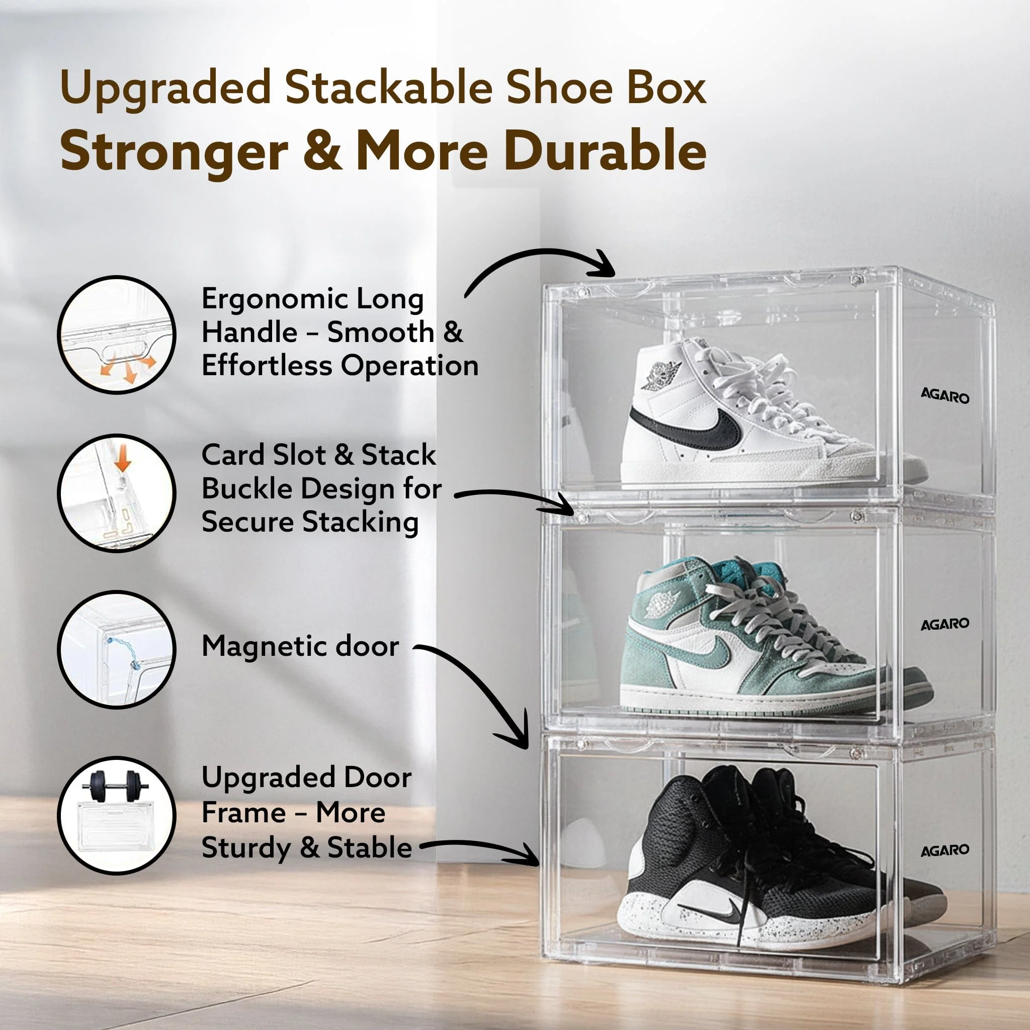 Stackable Shoe Storage Box Organizer | Heavy Duty, Transparent, Plastic Sneaker Crates Container with Magnetic Door |Space Saving|Organizer for Men & Women| Fits up to Size UK 12 - Image 22