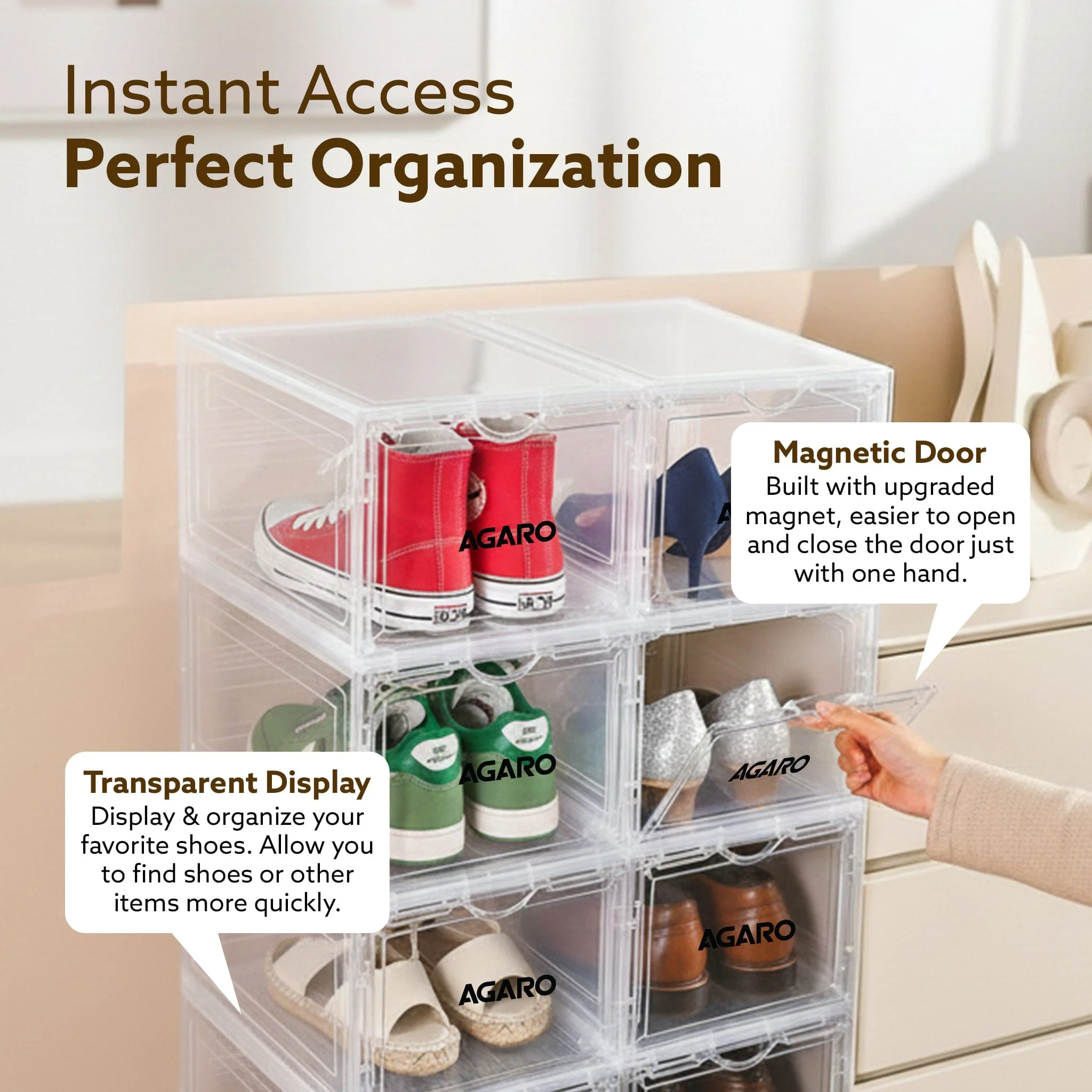 Stackable Shoe Storage Box Organizer | Heavy Duty, Transparent, Plastic Sneaker Crates Container with Magnetic Door |Space Saving|Organizer for Men & Women| Fits up to Size UK 12 - Image 23
