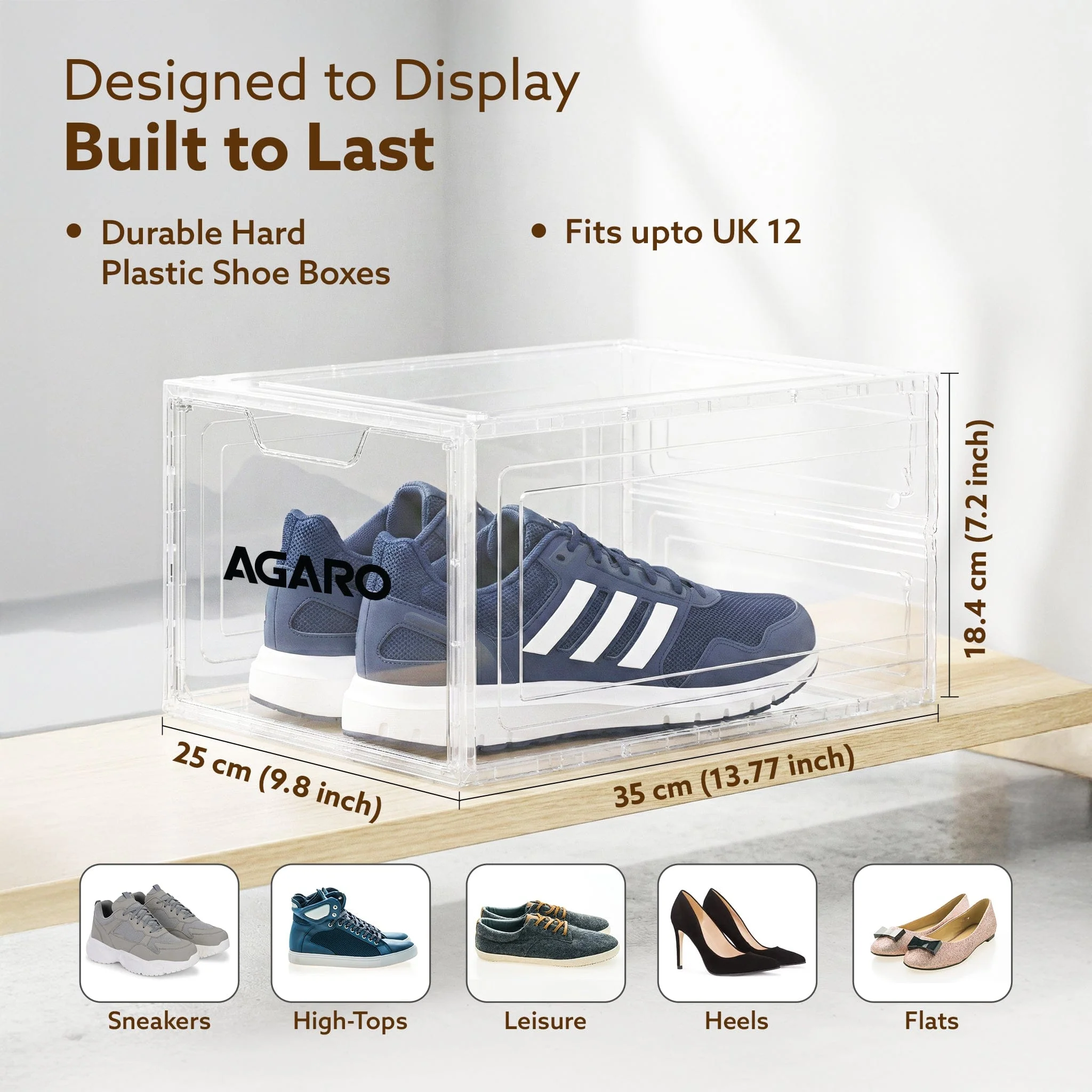 Stackable Shoe Storage Box Organizer | Heavy Duty, Transparent, Plastic Sneaker Crates Container with Magnetic Door |Space Saving|Organizer for Men & Women| Fits up to Size UK 12 - Image 5