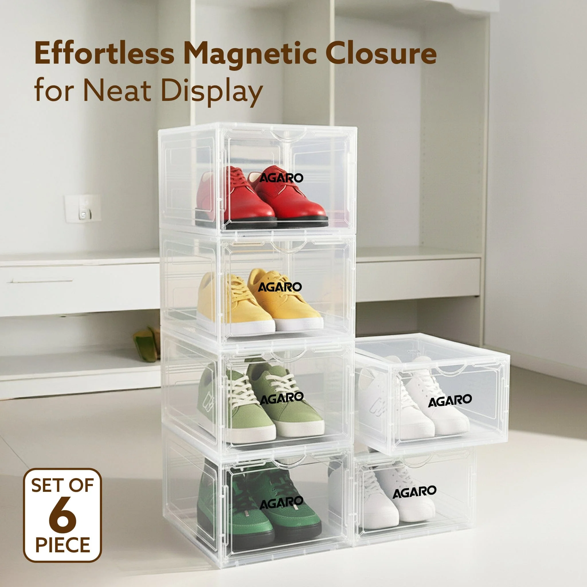 Stackable Shoe Storage Box Organizer | Heavy Duty, Transparent, Plastic Sneaker Crates Container with Magnetic Door |Space Saving|Organizer for Men & Women| Fits up to Size UK 12 - Image 6