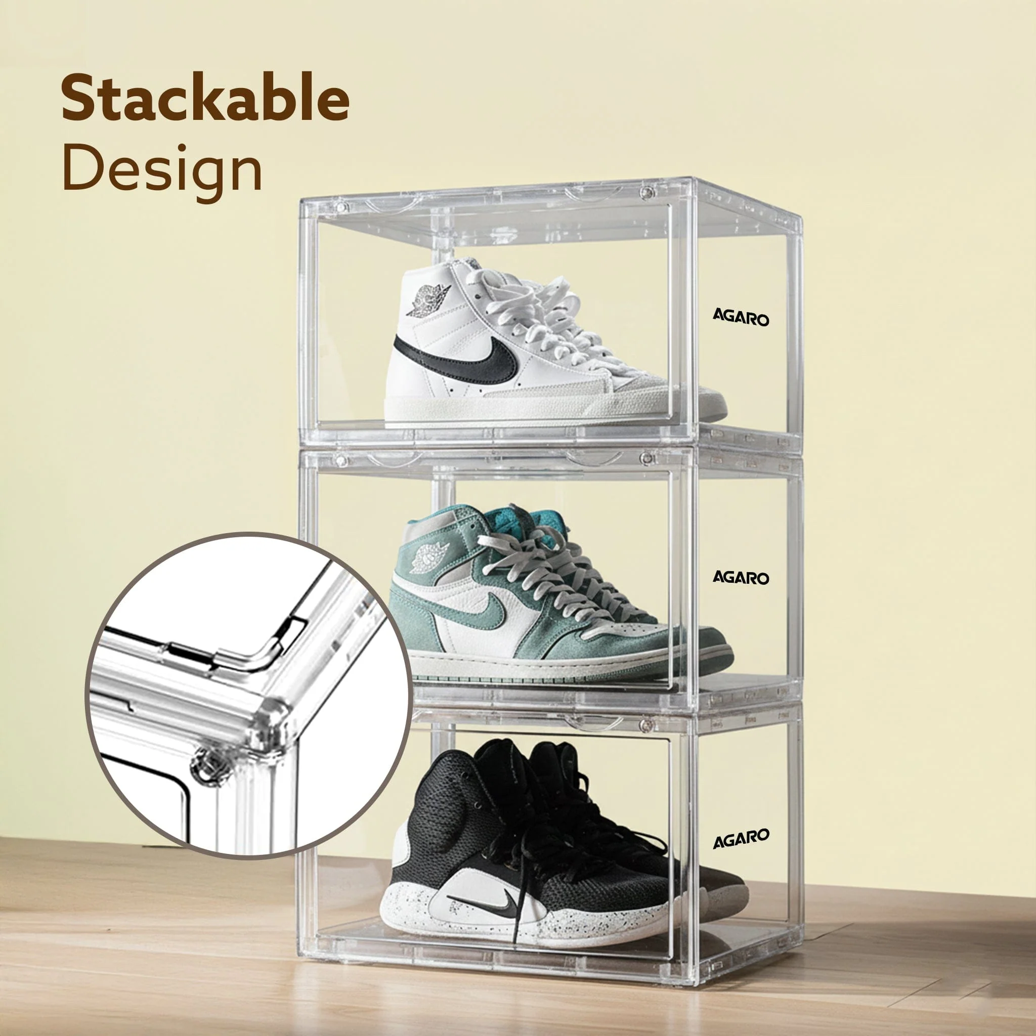 Stackable Shoe Storage Box Organizer | Heavy Duty, Transparent, Plastic Sneaker Crates Container with Magnetic Door |Space Saving|Organizer for Men & Women| Fits up to Size UK 12 - Image 9