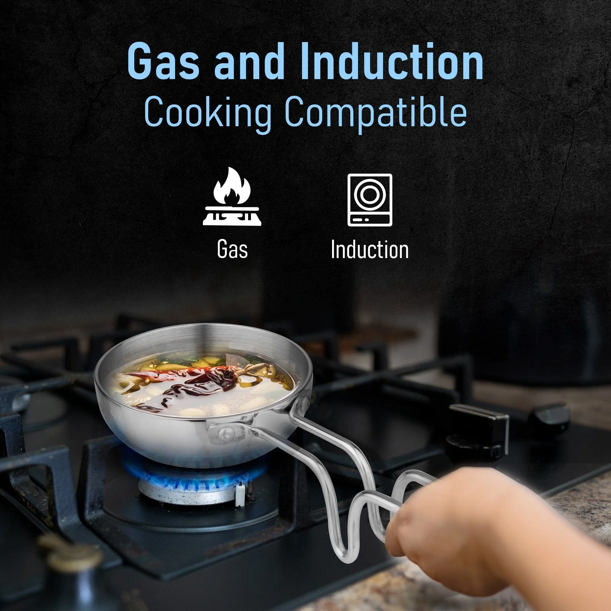 Stainless Steel Regency Triply Tadka Pan, 250 ml Capacity, 11 cm Diameter, 2.5 mm Thick Body, Induction & Gas Compatible, Riveted Handle, Silver - Image 4
