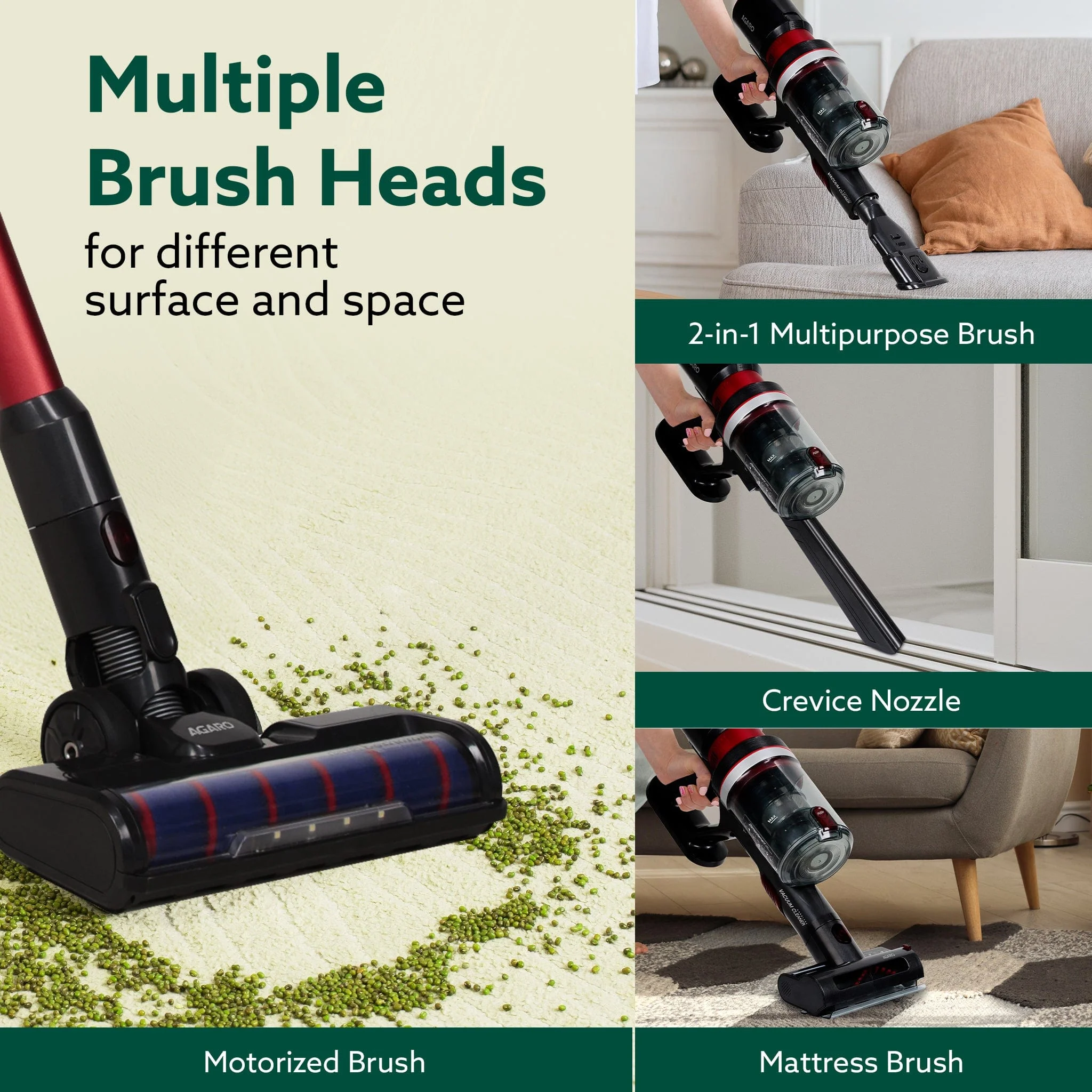 Supreme Cordless Stick Vacuum Cleaner,2In1 Handheld&Stick,400W Motor,25 Kpa Suction Power,3 Adjustable Suction Modes,Adjustable Head,Bagless Dry Vacumming,Red|Hepa Filter,0.5 Litre,1 Count - Image 3