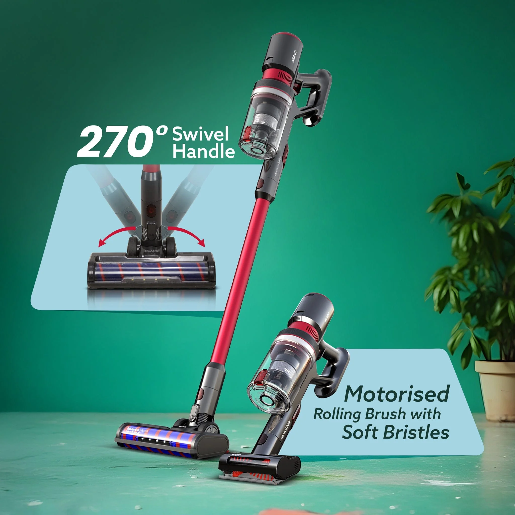 Supreme Cordless Stick Vacuum Cleaner,2In1 Handheld&Stick,400W Motor,25 Kpa Suction Power,3 Adjustable Suction Modes,Adjustable Head,Bagless Dry Vacumming,Red|Hepa Filter,0.5 Litre,1 Count - Image 4