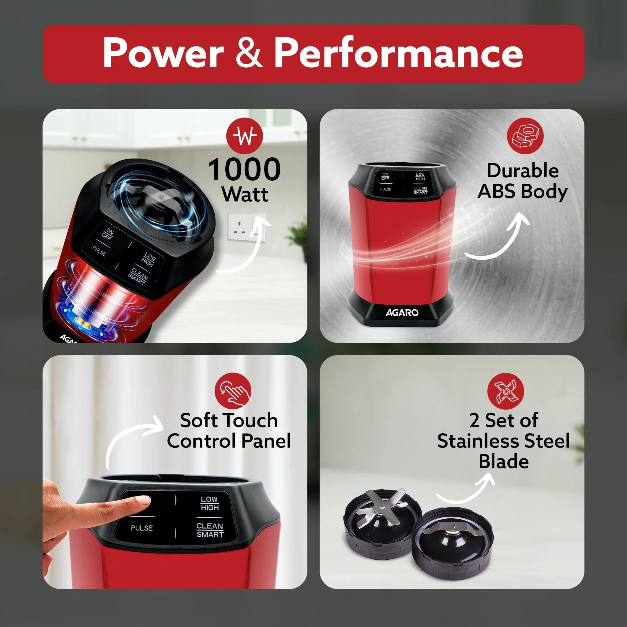 Supreme Personal Blender, Powerful 1000W Copper Motor, Mixer Grinder Blender, 20000 RPM, 2 SS Blade Set, 2 Scratch Resistant Durable Jars, for Smoothies, Dry Spices, Milkshake & Idli/Dosa Batter - Image 2