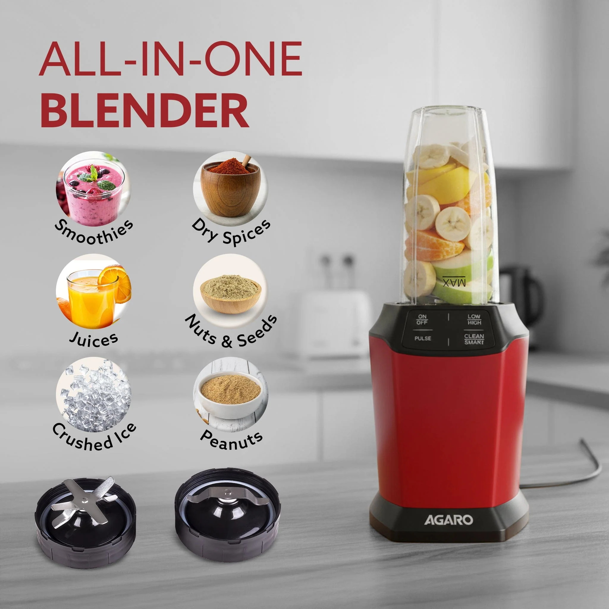 Supreme Personal Blender, Powerful 1000W Copper Motor, Mixer Grinder Blender, 20000 RPM, 2 SS Blade Set, 2 Scratch Resistant Durable Jars, for Smoothies, Dry Spices, Milkshake & Idli/Dosa Batter - Image 3