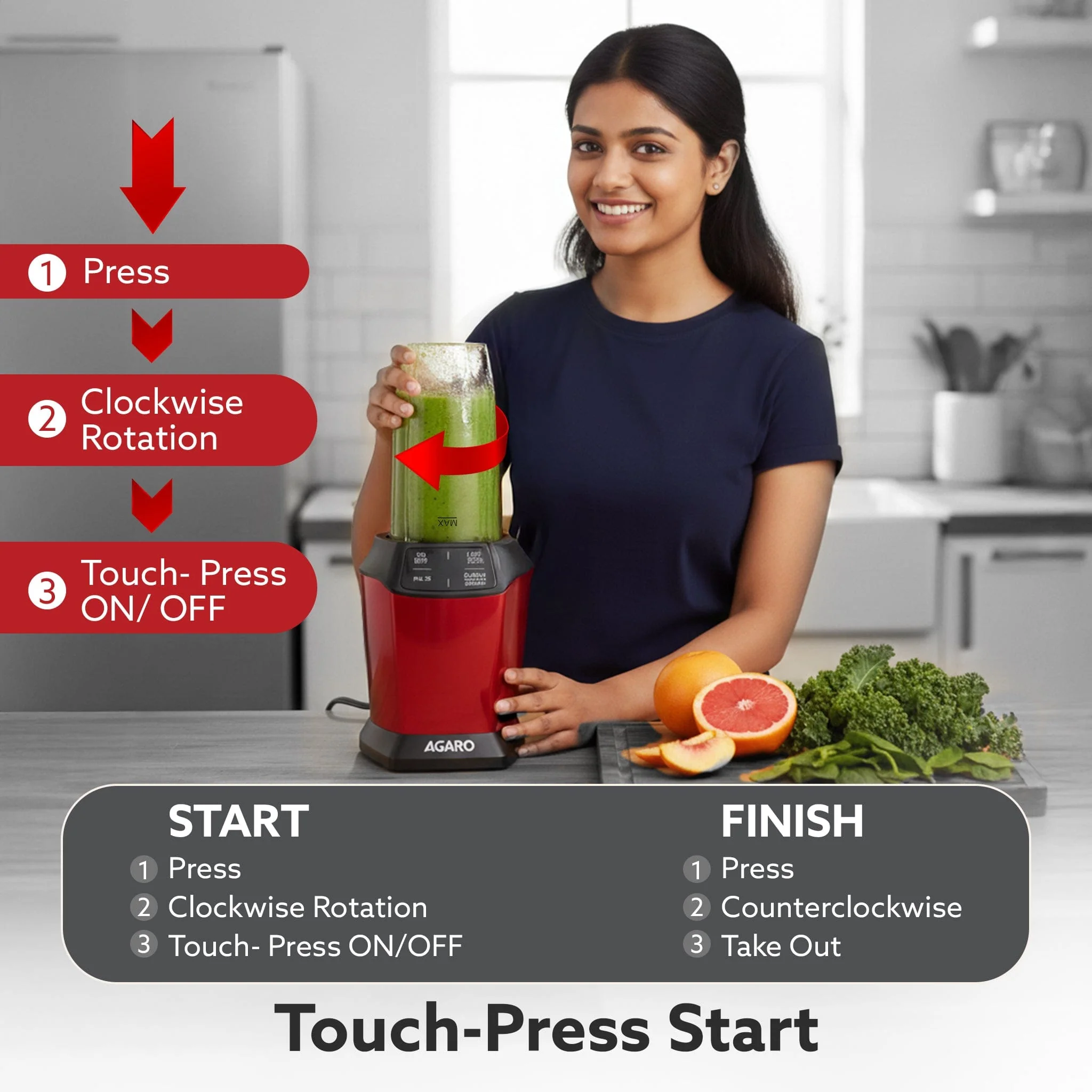 Supreme Personal Blender, Powerful 1000W Copper Motor, Mixer Grinder Blender, 20000 RPM, 2 SS Blade Set, 2 Scratch Resistant Durable Jars, for Smoothies, Dry Spices, Milkshake & Idli/Dosa Batter - Image 5