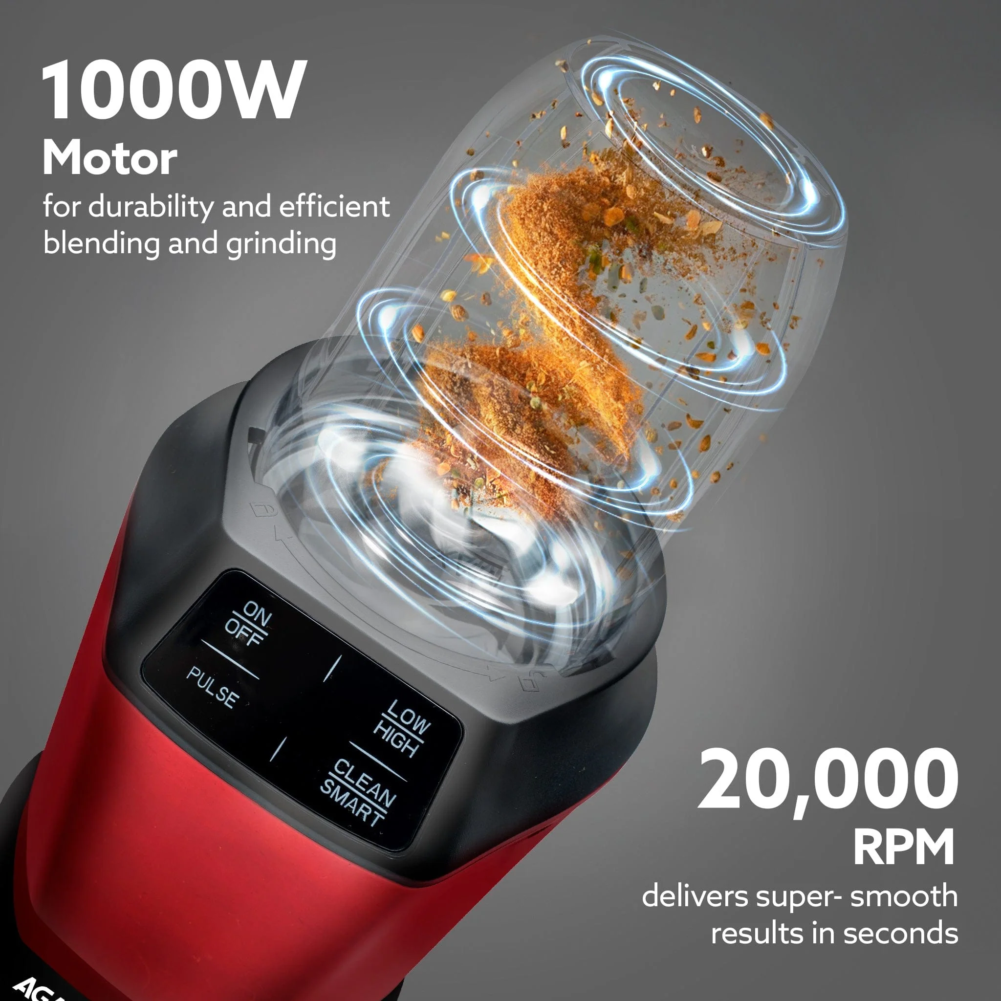 Supreme Personal Blender, Powerful 1000W Copper Motor, Mixer Grinder Blender, 20000 RPM, 2 SS Blade Set, 2 Scratch Resistant Durable Jars, for Smoothies, Dry Spices, Milkshake & Idli/Dosa Batter - Image 6