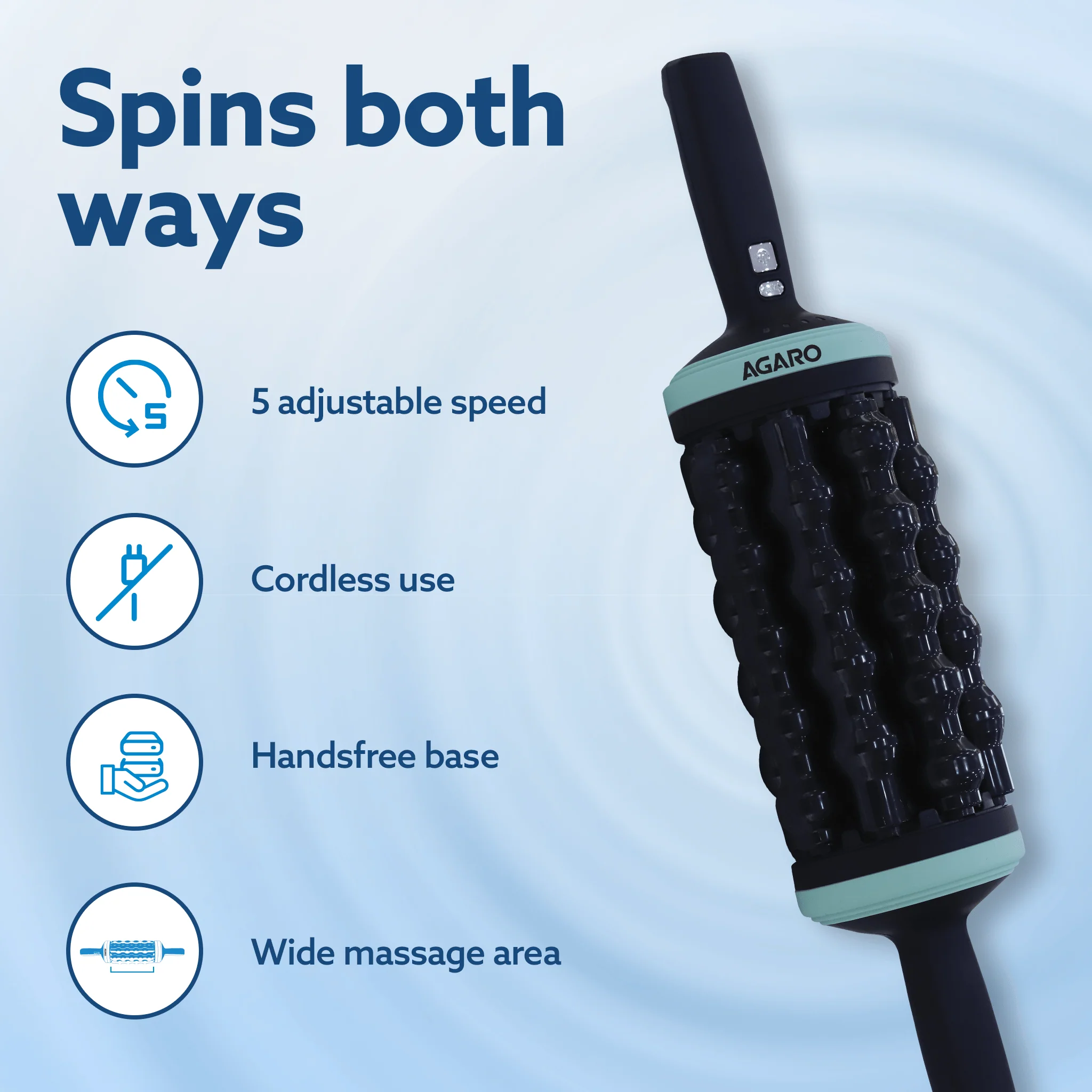 Supreme Rolling Massager with Forward & Reverse Rotation | 5 Speed Levels | Rechargeable Wireless Deep Tissue Roller for Back, Legs, Thighs & Arms | Auto Shut-Off & Hands-Free Base - Image 3