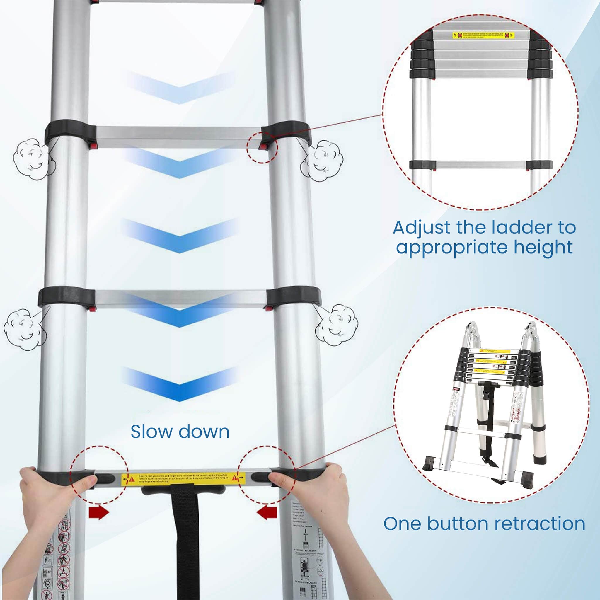5.0m (16.5 ft) Aluminium Telescopic Ladder, 8x2 Steps Foldable Ladder, EN131 Certified, A Type Ladder, Lightweight, Collapsible, Max Load up to 150 Kgs, 5 Meters, 16.5 ft Silver - Image 5