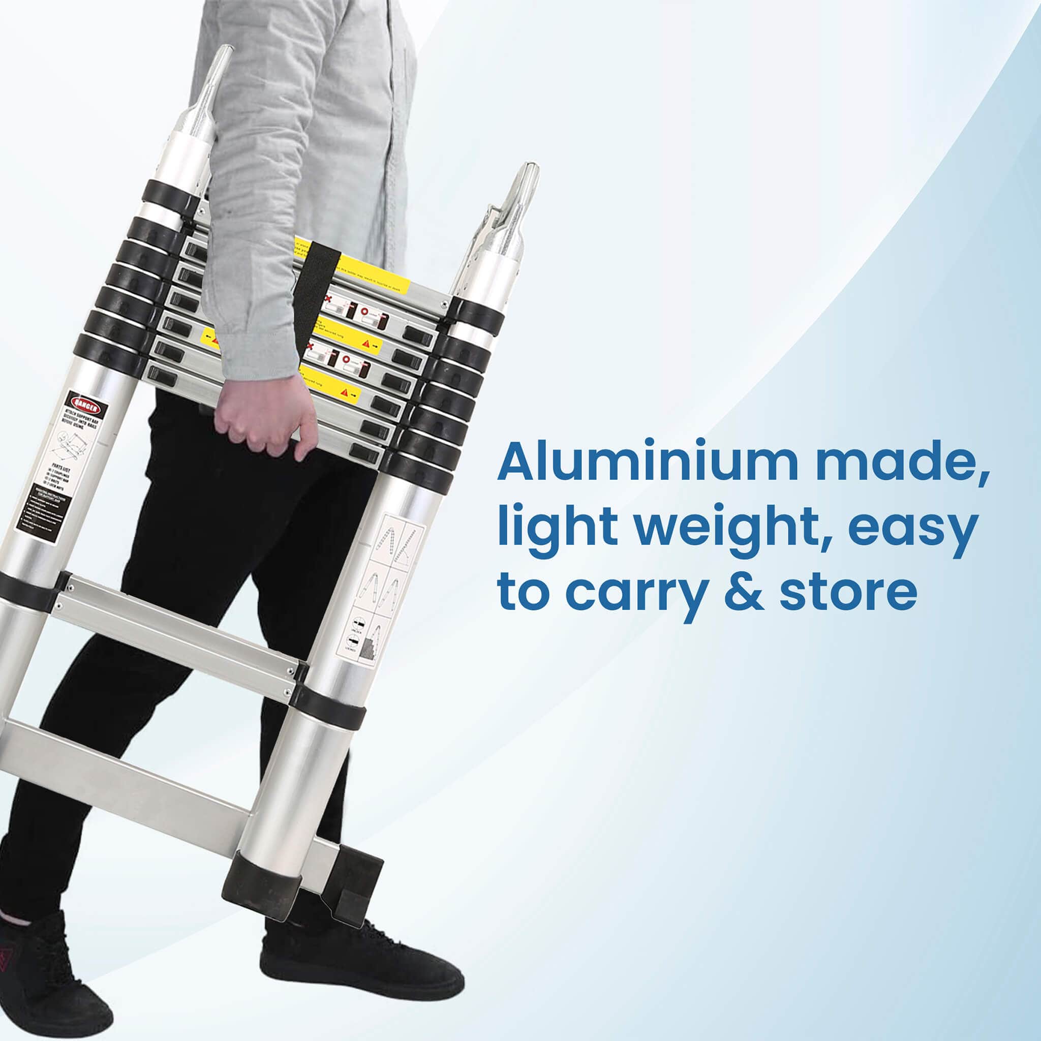 5.0m (16.5 ft) Aluminium Telescopic Ladder, 8x2 Steps Foldable Ladder, EN131 Certified, A Type Ladder, Lightweight, Collapsible, Max Load up to 150 Kgs, 5 Meters, 16.5 ft Silver - Image 6