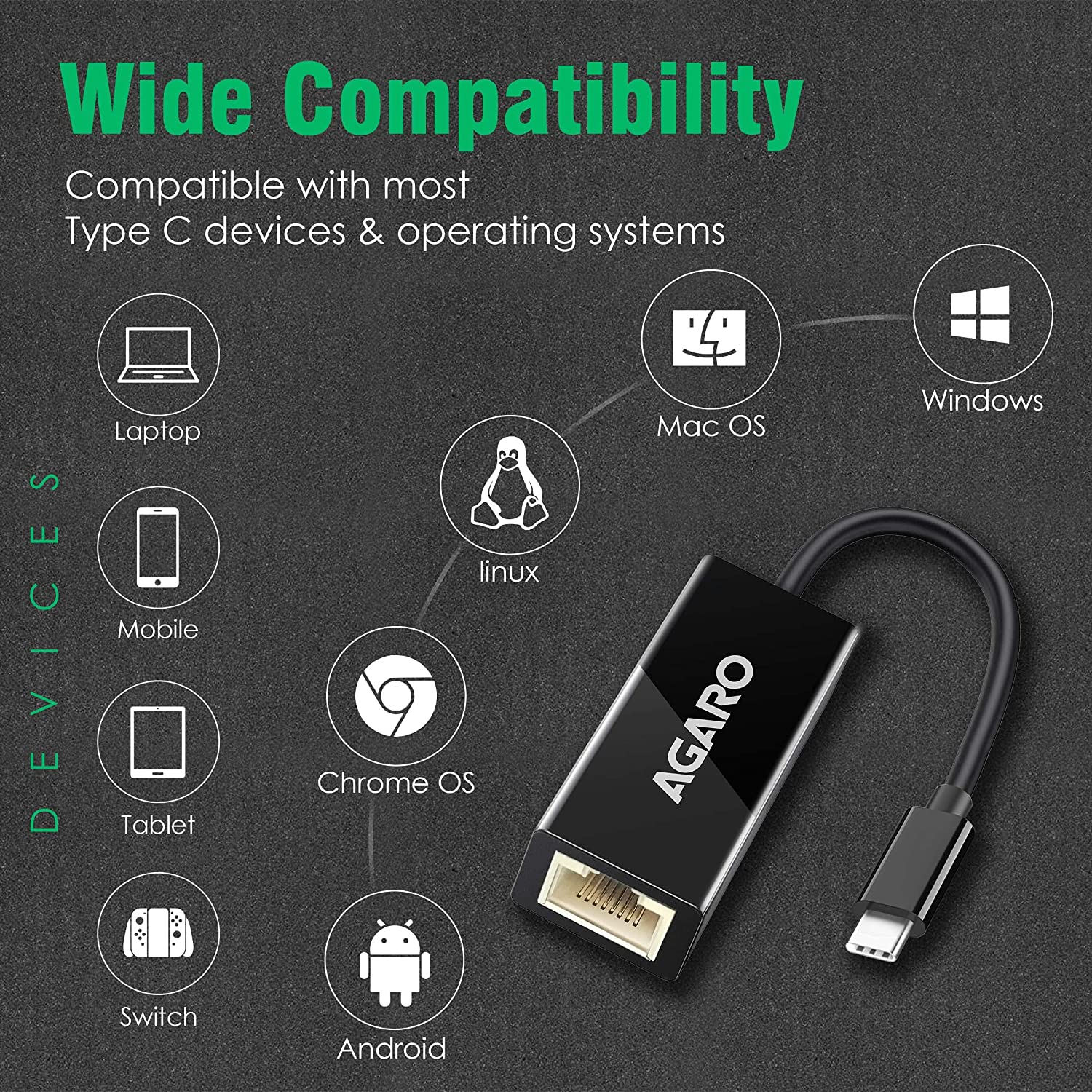 Type C to Ethernet Adapter RJ45 to Thunderbolt 3 Type C Gigabit Network LAN 1000Mbps Converter Compatible with All Type C Devices, Black - Image 3