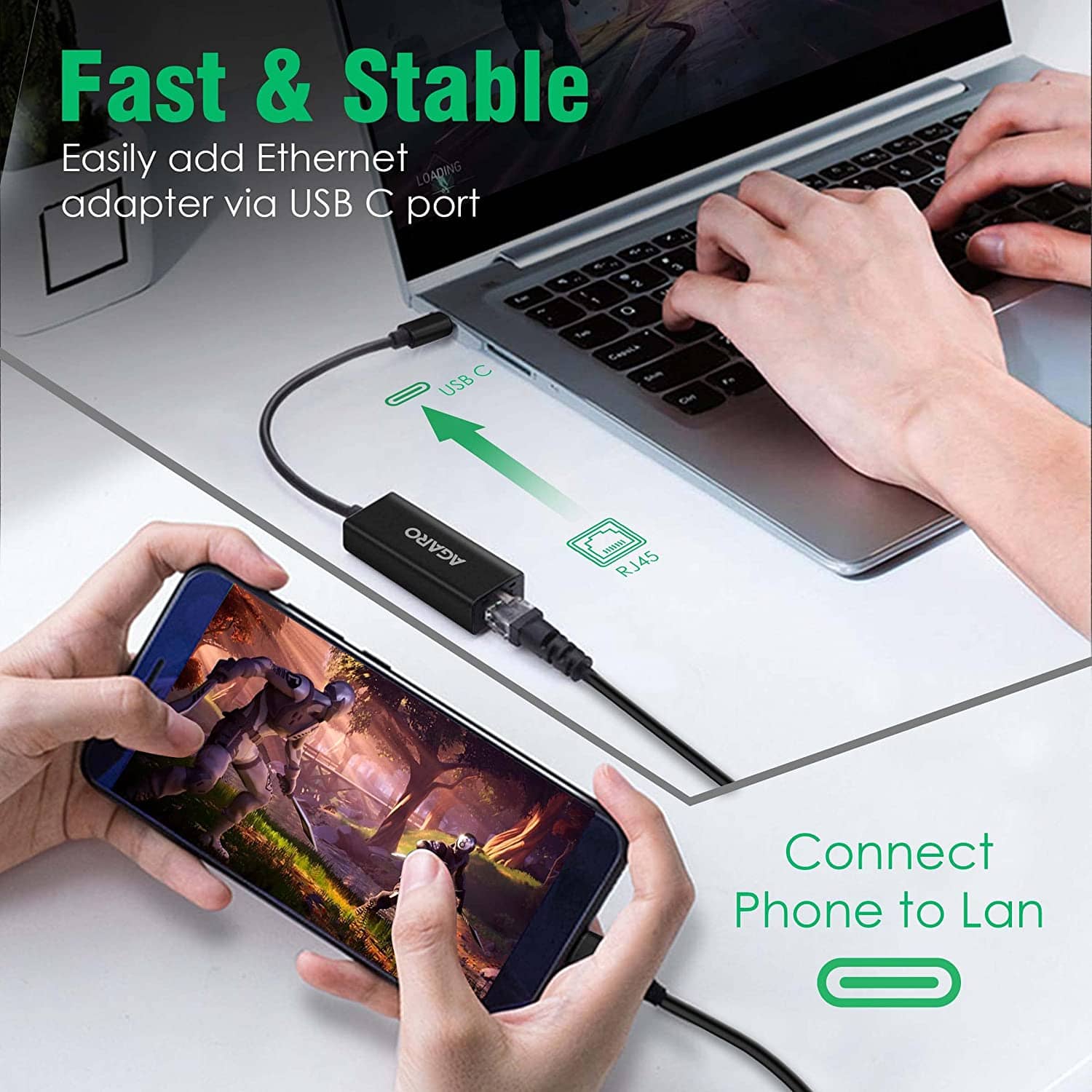 Type C to Ethernet Adapter RJ45 to Thunderbolt 3 Type C Gigabit Network LAN 1000Mbps Converter Compatible with All Type C Devices, Black - Image 4