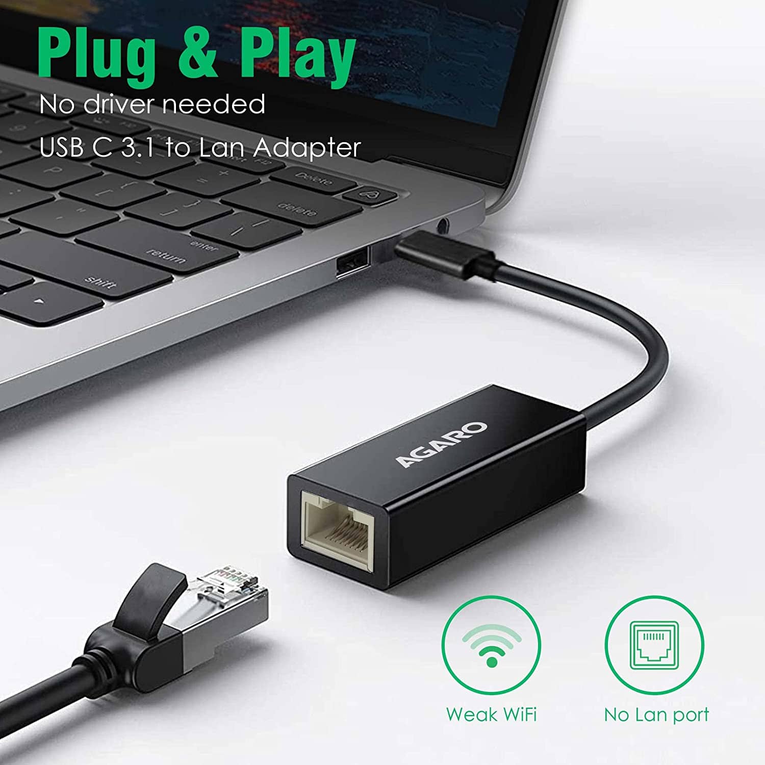 Type C to Ethernet Adapter RJ45 to Thunderbolt 3 Type C Gigabit Network LAN 1000Mbps Converter Compatible with All Type C Devices, Black - Image 5