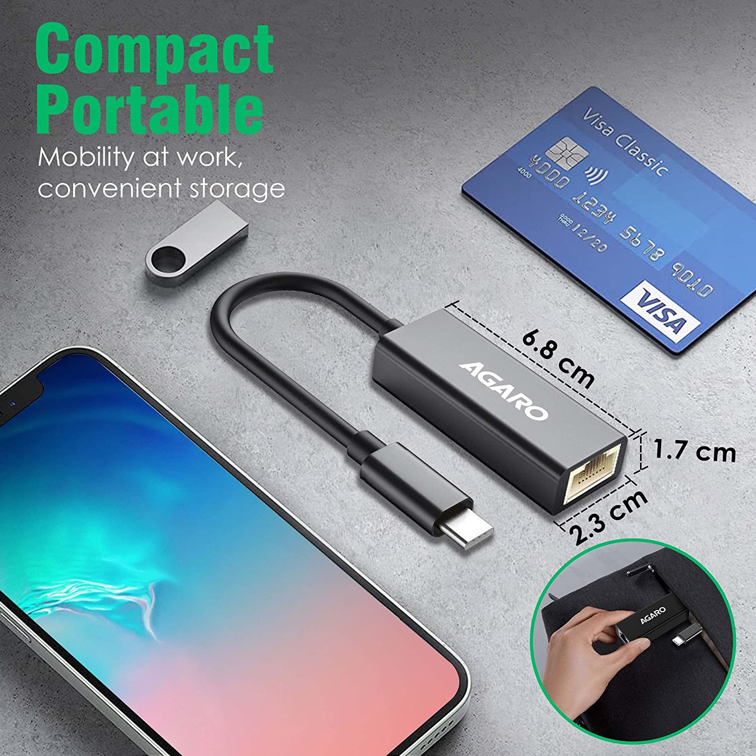 Type C to Ethernet Adapter RJ45 to Thunderbolt 3 Type C Gigabit Network LAN 1000Mbps Converter Compatible with All Type C Devices, Black - Image 6