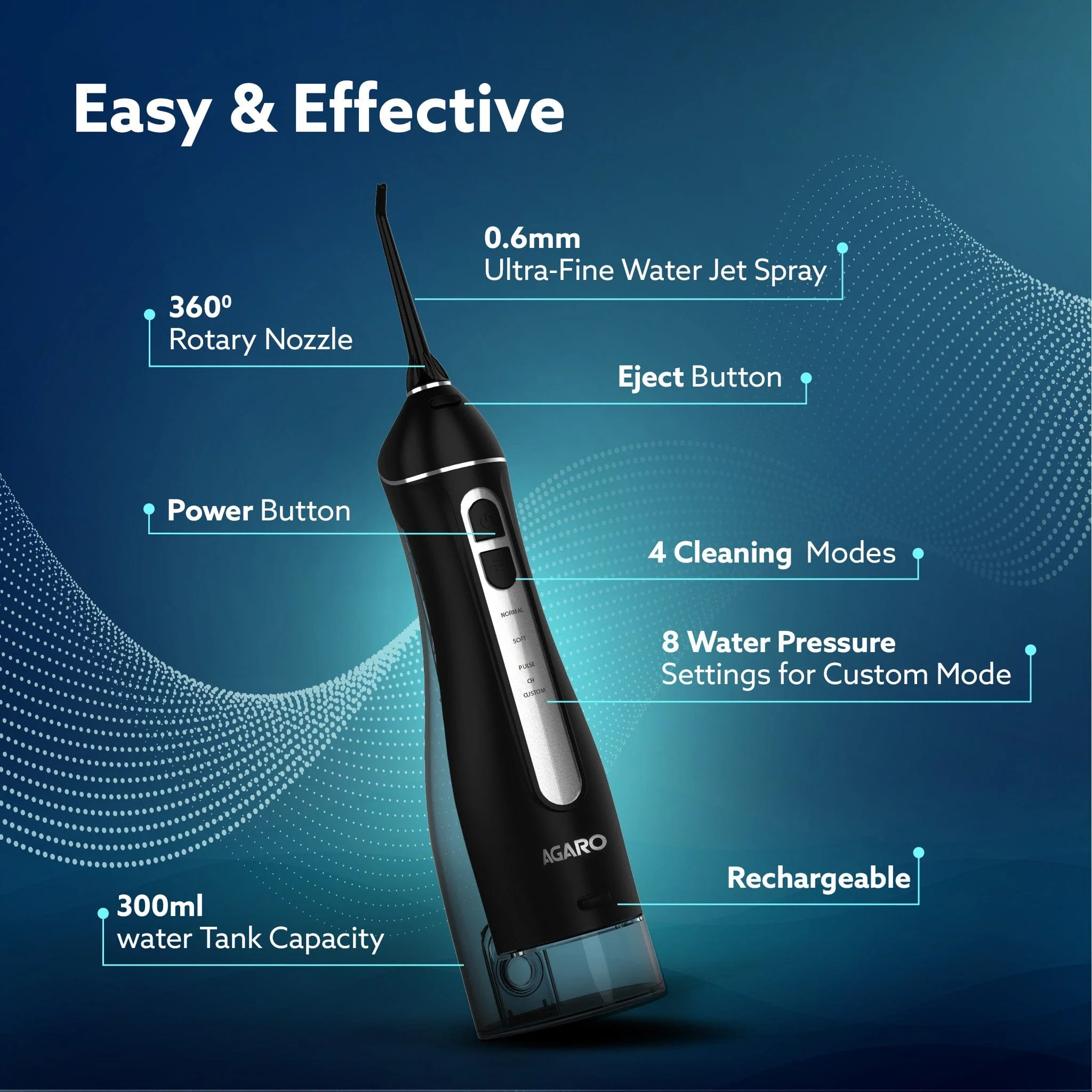 Ultra Dental Flosser for teeth, 5 Nozzles, Portable,Cordless & Rechargeable,4 Cleaning Modes,IPX7 Waterproof with 300ml Watertank, Flossing at Home & Travel,Oral Flosser,Oral Irrigator - Image 4