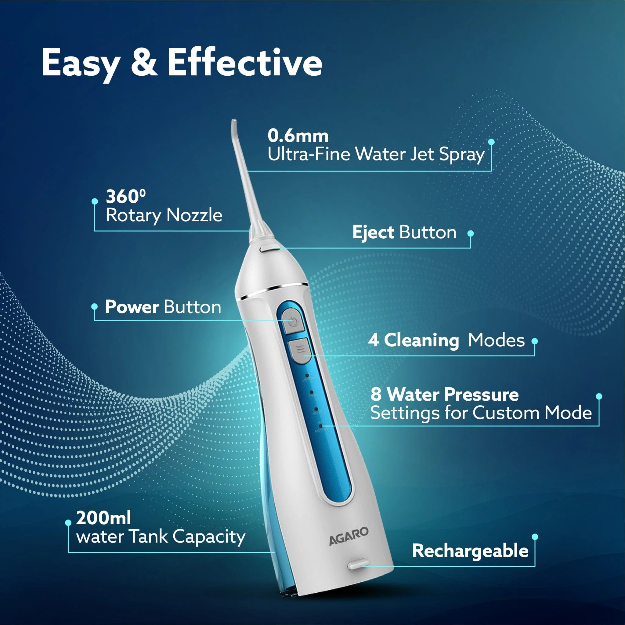 Ultra Plus Portable Dental Flosser: 8 nozzles, 4 modes, cordless, rechargeable, IPX7 waterproof, 200ml tank. Ideal for home/travel oral care. - Image 4