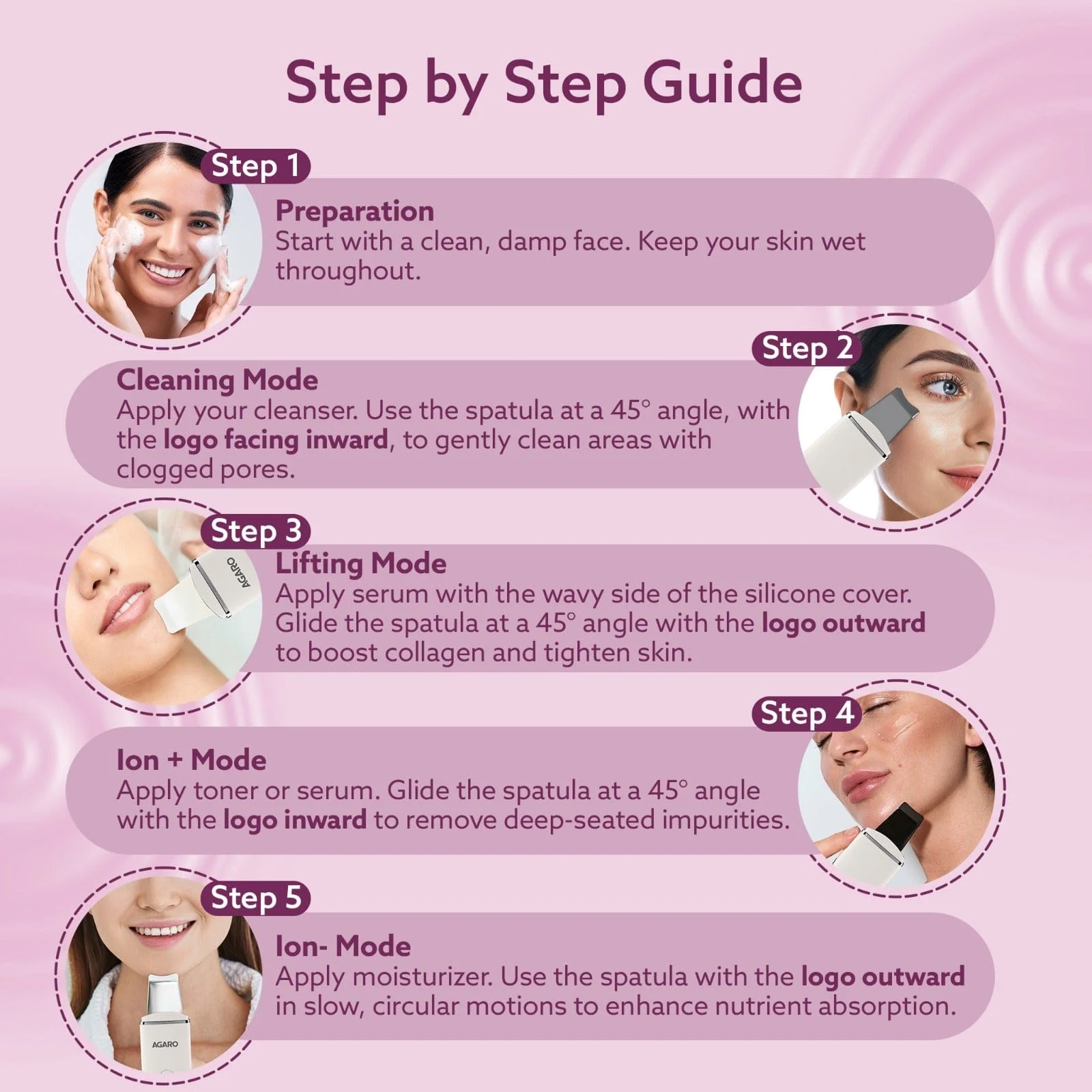Ultrasonic Facial Skin Scrubber For Wet Skin,Blackheads Remover And Facial Pores Cleaner With 4 Modes,Stainless Steel Spatula,Rechargeable,White,Facial Cleansing Tool - Image 4