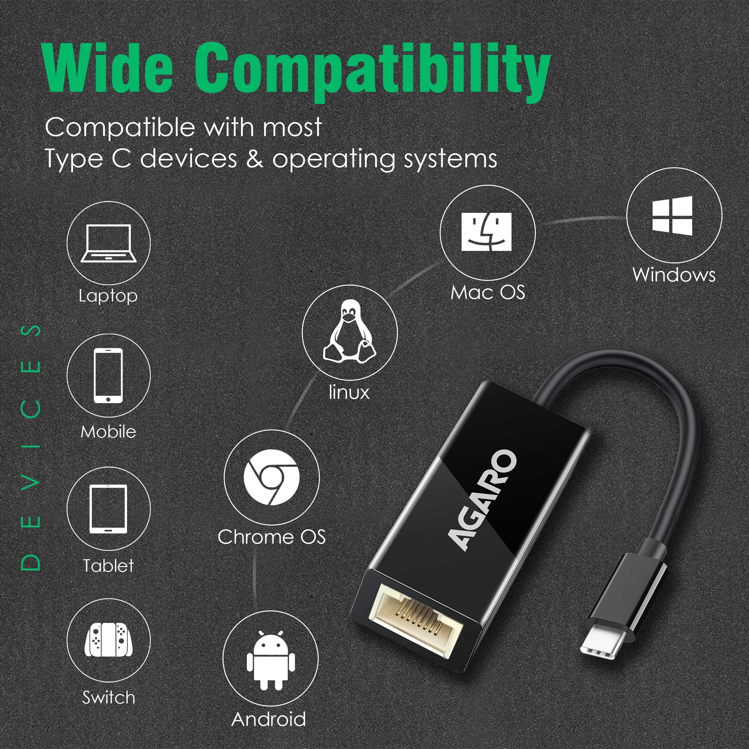 USB C to Ethernet Adapter, 4-in-1 RJ45 to USB C Thunderbolt 3/Type-C Gigabit Ethernet LAN Network Adapter - Image 3