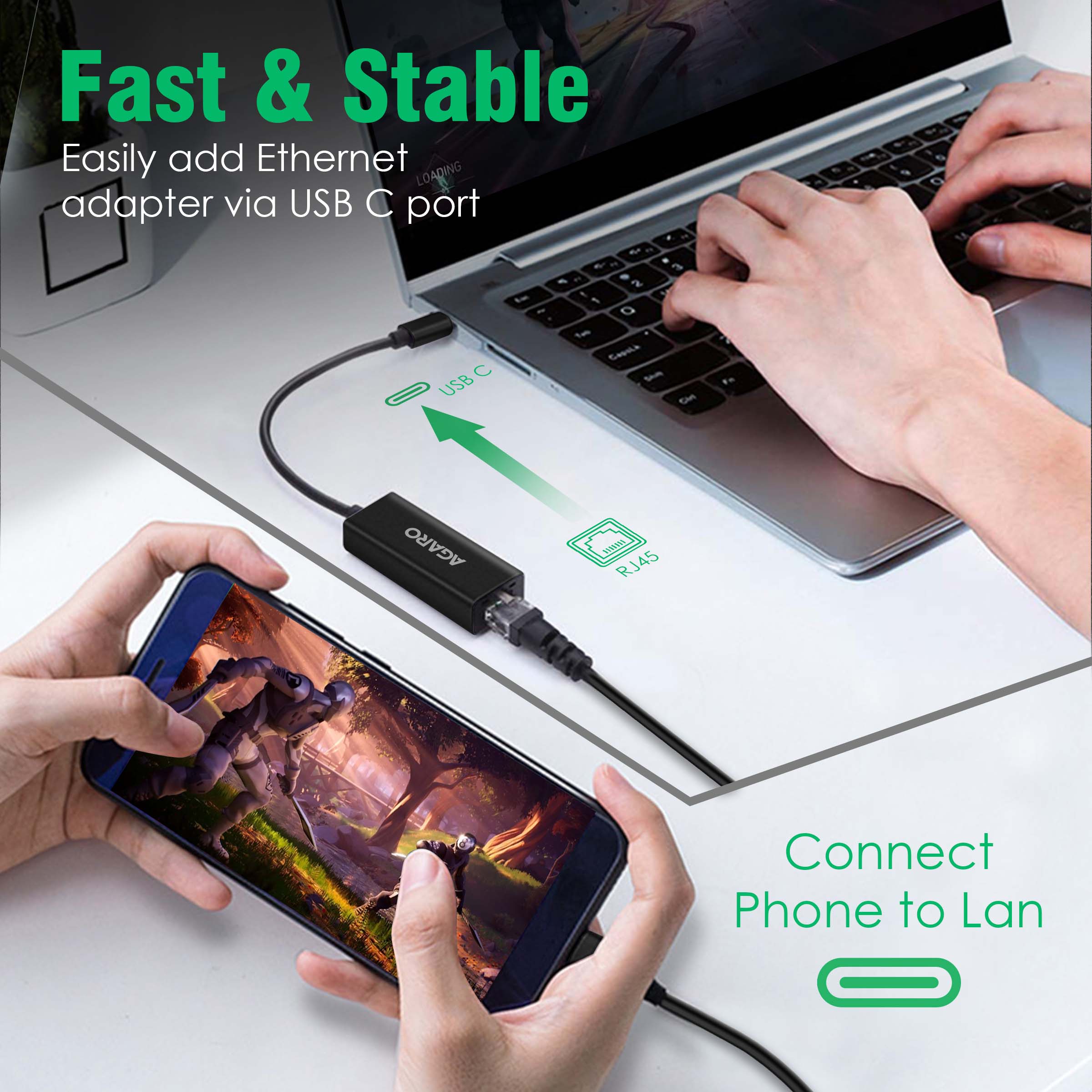 USB C to Ethernet Adapter, 4-in-1 RJ45 to USB C Thunderbolt 3/Type-C Gigabit Ethernet LAN Network Adapter - Image 4