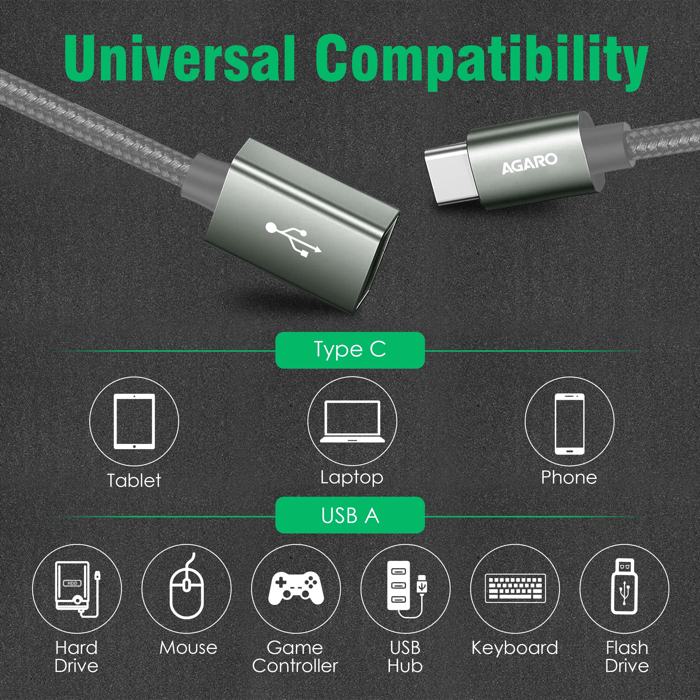 USB Type C to USB 3.0 OTG Cable, Adapter, Connector, Fast Charging, Data Transfer Speed Up to 10 GBPS, Compatible with Laptops, Tablets, Smartphone and Chargers - Image 3