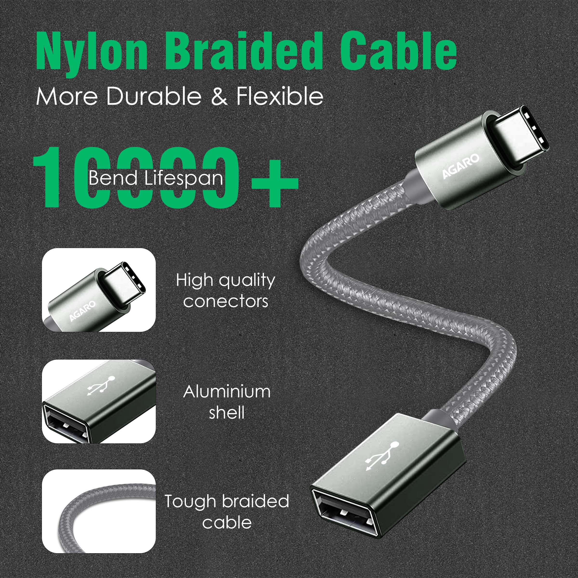 USB Type C to USB 3.0 OTG Cable, Adapter, Connector, Fast Charging, Data Transfer Speed Up to 10 GBPS, Compatible with Laptops, Tablets, Smartphone and Chargers - Image 4